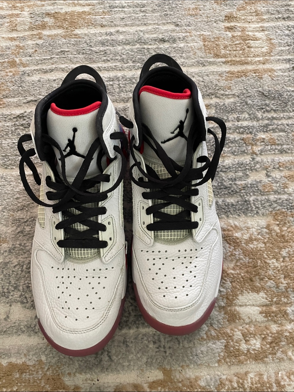Jordan High-Top Sneakers in White, Black, and Red